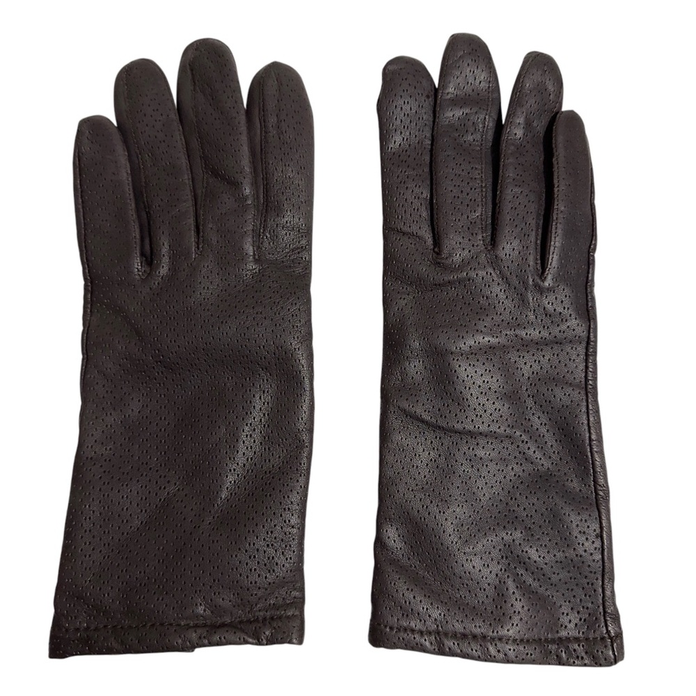 Grandoe Vintage Perforated Brown Leather Gloves Fleece Lined Womens Size XL